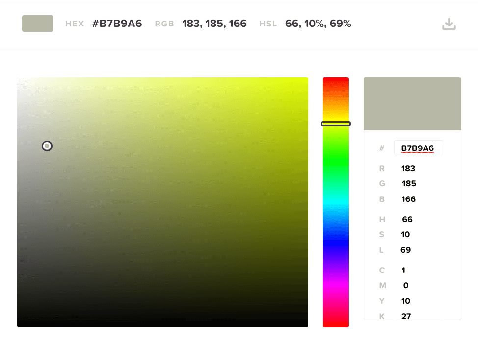 Hex code chart for October Mist - shows the color on a yellow-green color chart