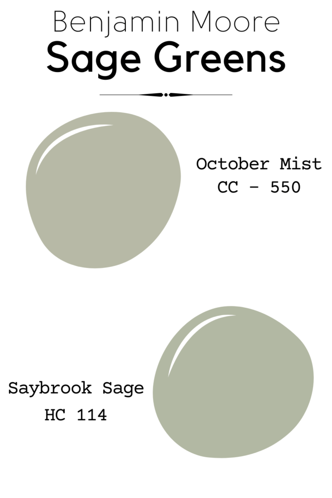 Sage Greens from Benjamin Moore - October Mist vs Saybrook sage. Almost identical colors but Saybrook is slightly greener.