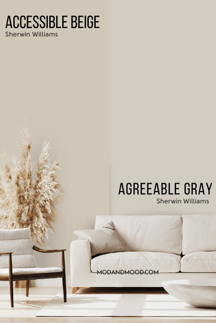 Accessible Beige on half of a wall and agreeable gray on the other half.