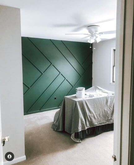 Sherwin Williams Vogue Green on a Geometric board and batten wall.