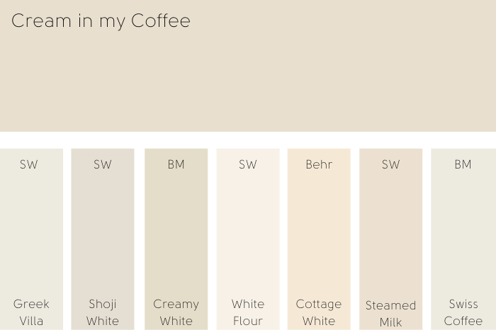 Valspar Cream in my Coffee in a palette of other creams and whites