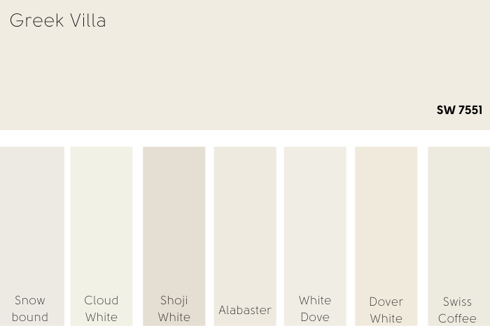 Greek Villa color card with 7 other popular whites