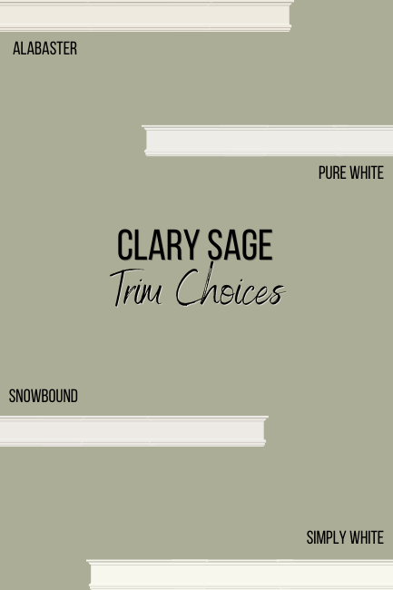 Clary Sage background with trim colors Alabaster, Pure White, Snowbound, and Simply White