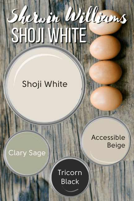 Shoji white color palette on a farmhouse table background