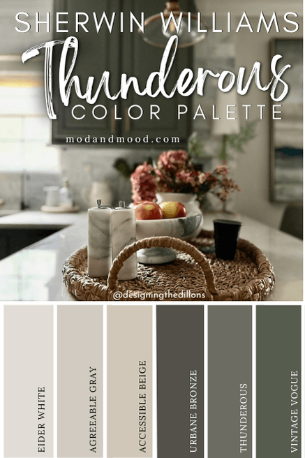 Sherwin Williams Thunderous in a color palette with Eider White, Accessible Beige, Agreeable Gray, Urbane Bronze, and Vintage Vogue.