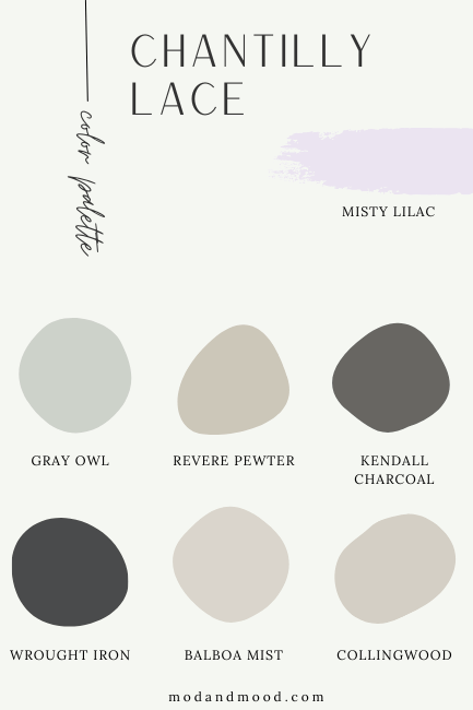 Chantilly Lace color palette with other colors as profiled in the section