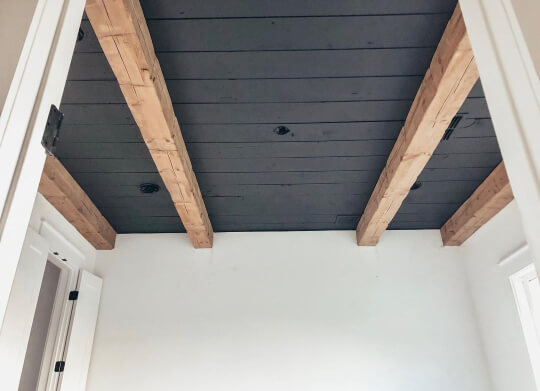 SW Cyberspace paint color on shiplap ceiling