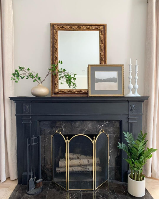 Victorian fireplace painted in Tricorn Black