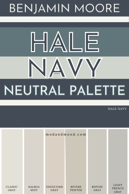 Hale Navy swatch with several neutral paint colors as discussed in the article