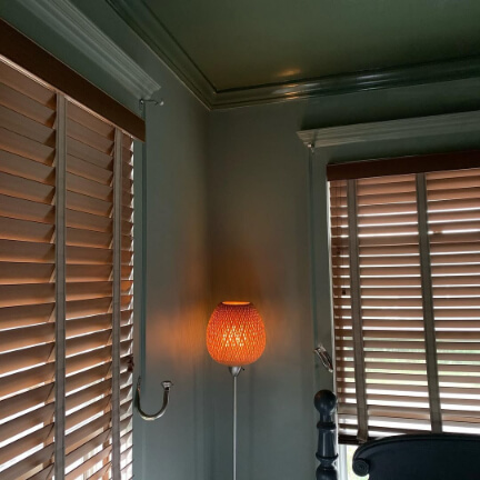 Evergreen fog walls and rosemary on a glossy ceiling in a bedroom