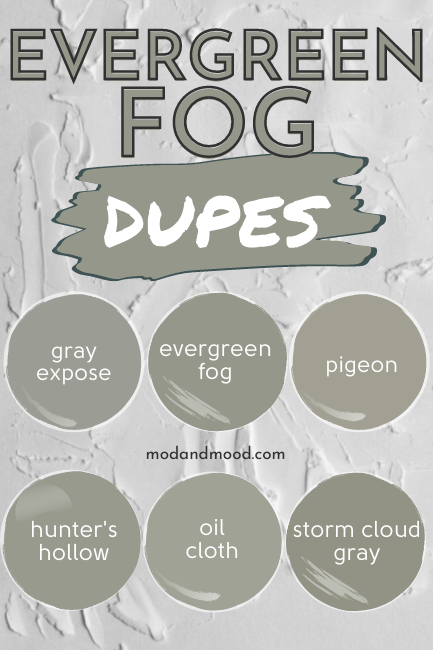 A series of 5 evergreen fog dupes surrounding evergreen fog on a white plaster background