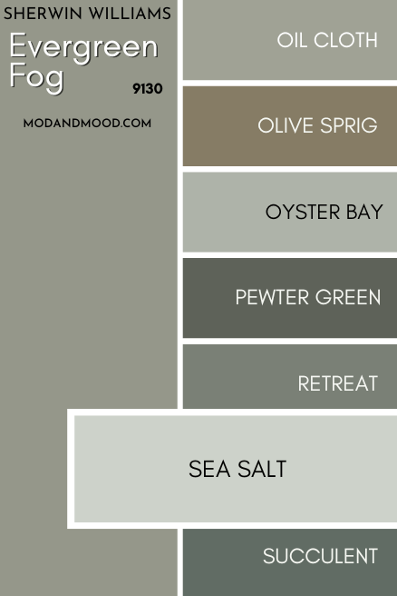 Sea Salt vs Evergreen Fog on a card of several other muted greens