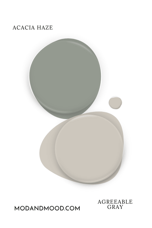 Coordinating Colored Paint drop of Acacia Haze with a drop of Agreeable Gray