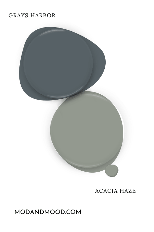 Coordinating Colored Paint drop of Acacia Haze with a drop of Grays Harbor