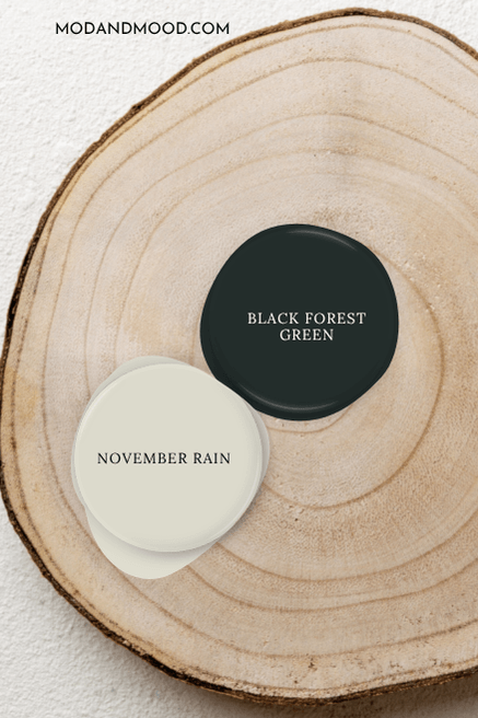 Droplet of Black Forest Green beside a droplet of coordinating color November rain