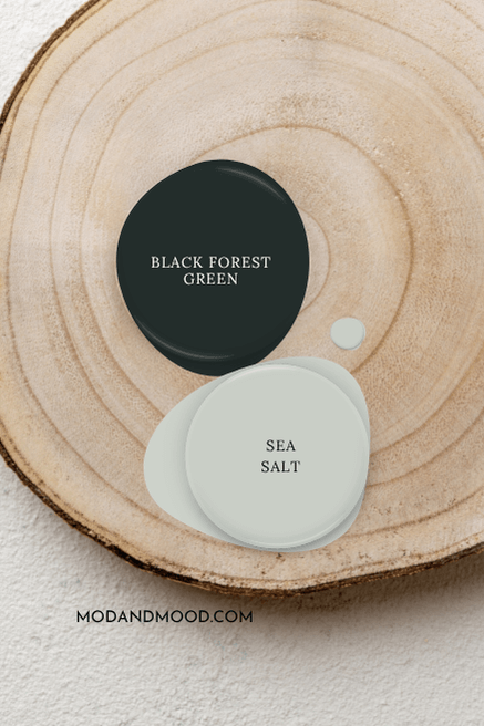 Droplet of Black Forest Green beside a droplet of coordinating color sea salt