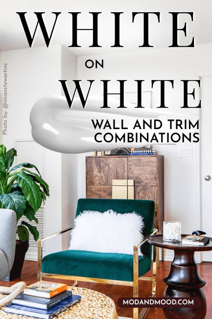 Sherwin Williams Ibis White, a bright white, on walls, trim, and doors in an apartment living room with funky colored furniture