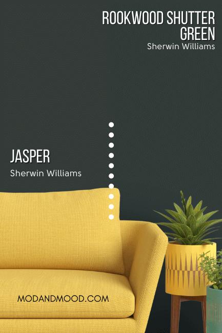 Jasper vs Rookwood Shutter Green on a wall in a living room