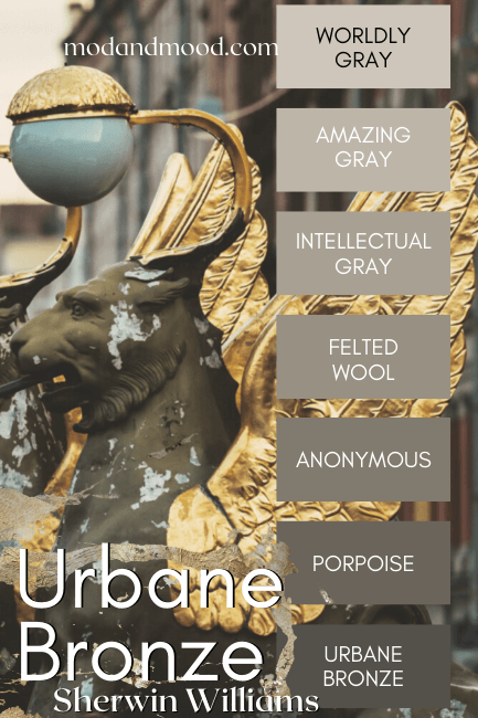 Urbane Bronze color strip featuring Worldly Gray, Amazing Gray, Intellectual Gray, Felted Wool, Anonymous, Porpoise, and Urbane Bronze