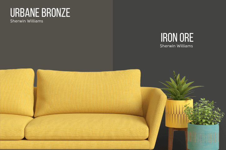 Urbane Bronze vs Iron Ore on a wall graphic