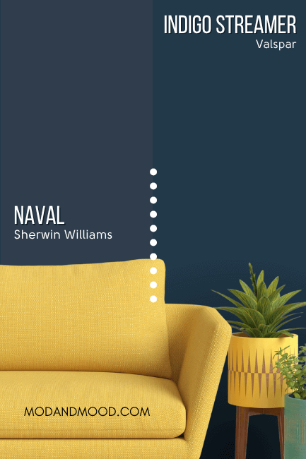 Naval dupe Valspar Indigo Streamer on one half of a wall and Naval on the other half