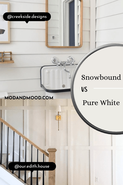 Sherwin Williams Snowbound vs pure white on woodwork walls