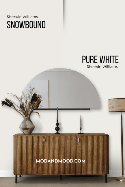 Snowbound and Pure White half and half on a living room wall