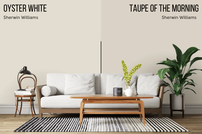 Taupe of the Morning vs Oyster White on a living room wall