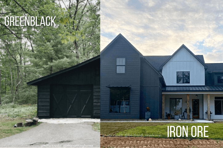 Greenblack on a barn exterior compared to Iron Ore on a house exterior