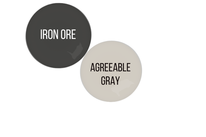 Iron Ore swatched beside Agreeable Gray