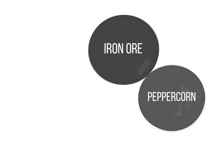 Peppercorn swatched beside Iron Ore