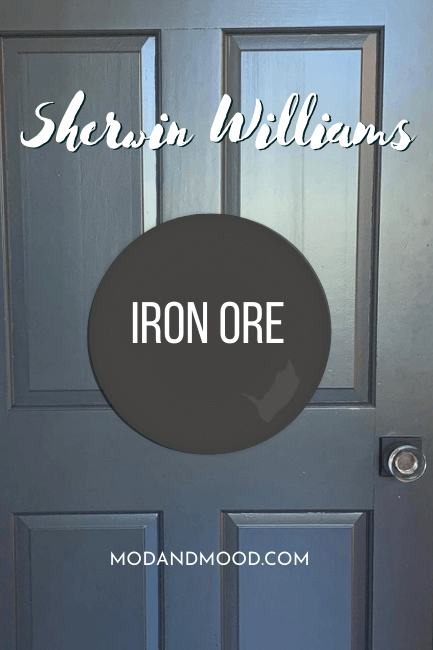 Iron Ore swatch over an interior door painted in Iron Ore