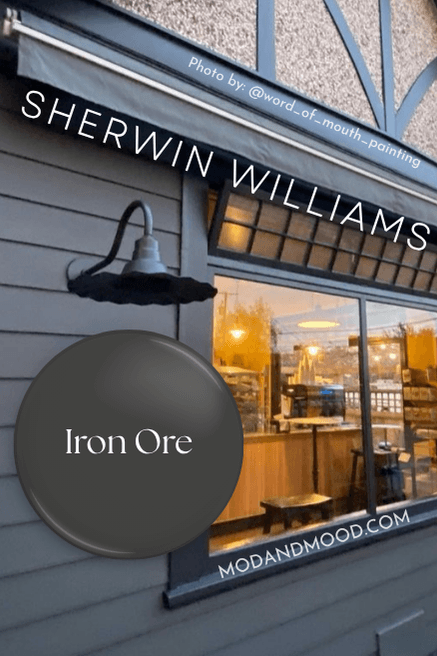 Sherwin Williams Iron Ore on an exterior where it looks charcoal iwth a hint of blue.