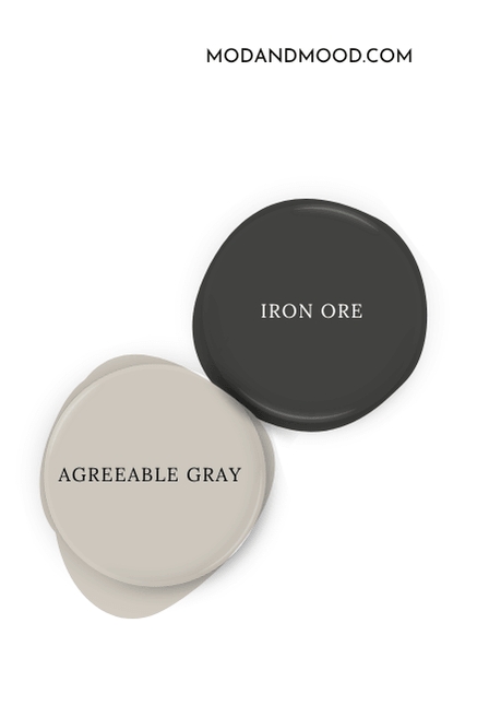 Iron Ore swatched beside Agreeable Gray