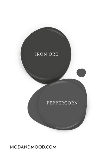 Peppercorn swatched beside Iron Ore