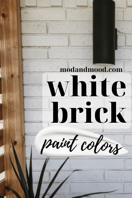 House with white exterior brick. Text reads White Brick Paint colors