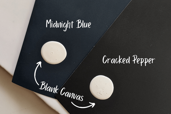 Midnight Blue and cracked pepper each with a drop of Blank Canvas on them.