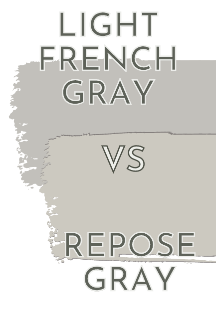 Light French Gray vs Repose Gray Color Card with a swipe of the color across