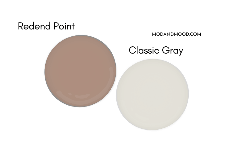 Redend Point Paint Dot beside a paint dot of Benjamin Moore Classic Gray