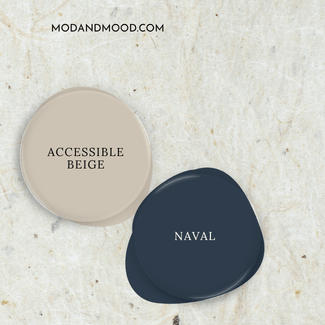 Swatch of Accessible Beige beside a swatch of Naval.
