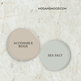 Swatch of Accessible Beige beside a swatch of Sea Salt.