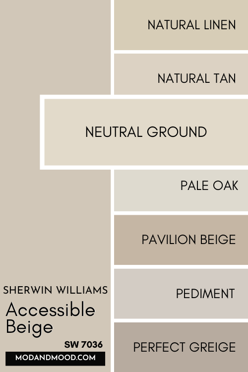 Color card of neutrals features Accessible Beige at the top and a pop out underneath of Neutral Ground