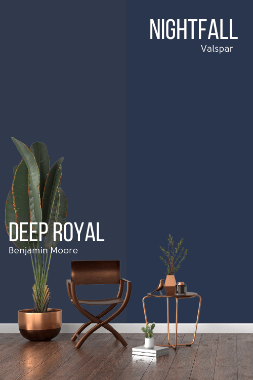 Valspar Nightfall on half of a wall with Deep Royal on the other half.