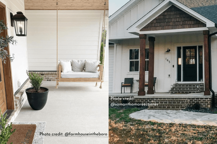 Alabaster siding on a front porch on half the photo with Shoji White siding on the other half