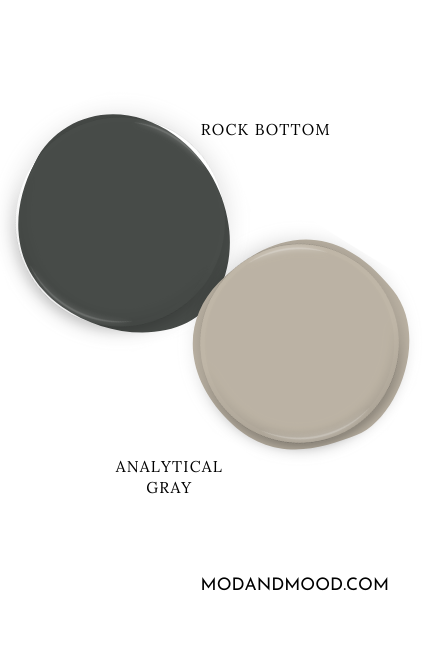 Paint swatch of Rock Bottom beside the same of Coordinating color analytical gray