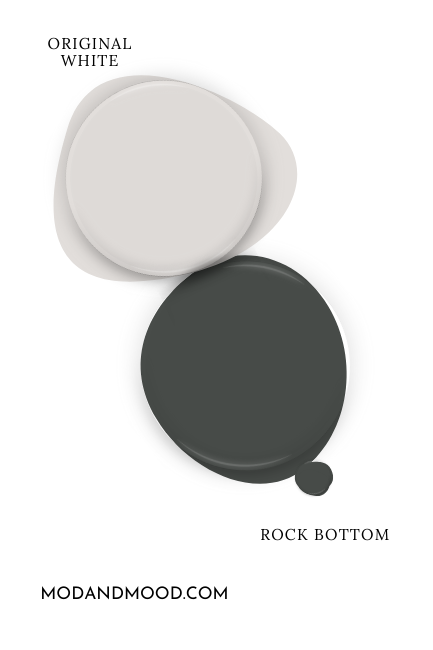 Paint swatch of Rock Bottom beside the same of Coordinating color Original White