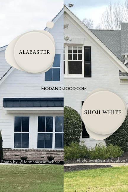 Swatch of alabaster over a photo of the color outside beside the same of Shoji