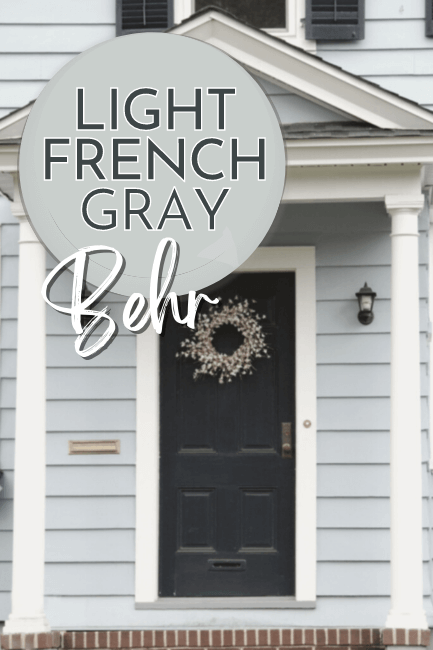 Behr light french gray swatched over an exterior in the same color