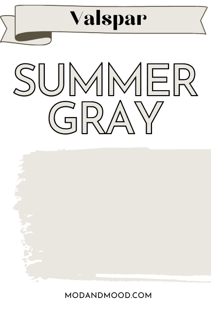 Paint swipe of Valspar Summer Gray on a color card