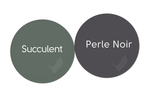 Paint Dot of Succulent beside a paint dot of Perle Noir